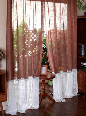 韩式拼接简约成品窗帘客厅阳台透光窗成品甜美公主风  咖啡西芙