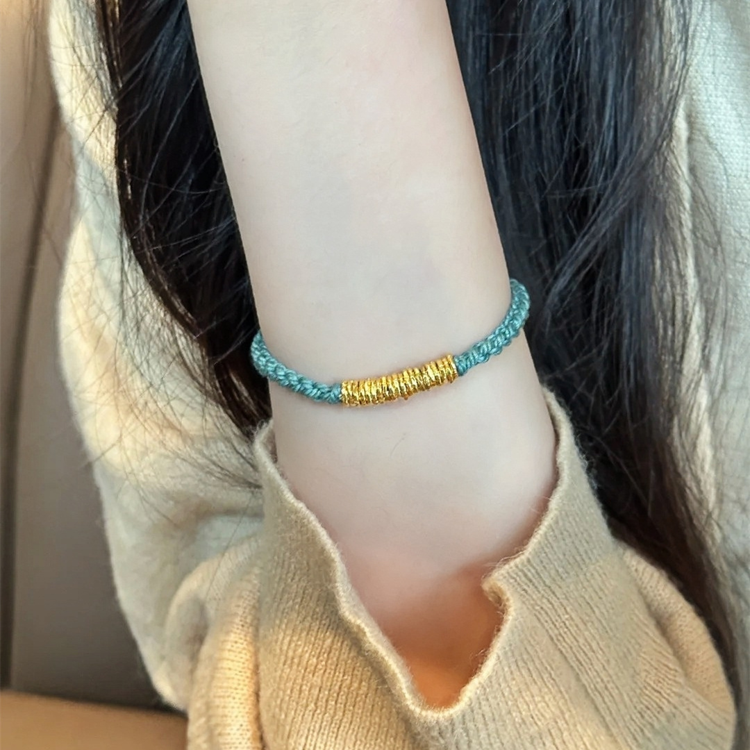 黄金盘缠手链女足金碎金子转运珠编织手绳招财情侣送女友520礼物