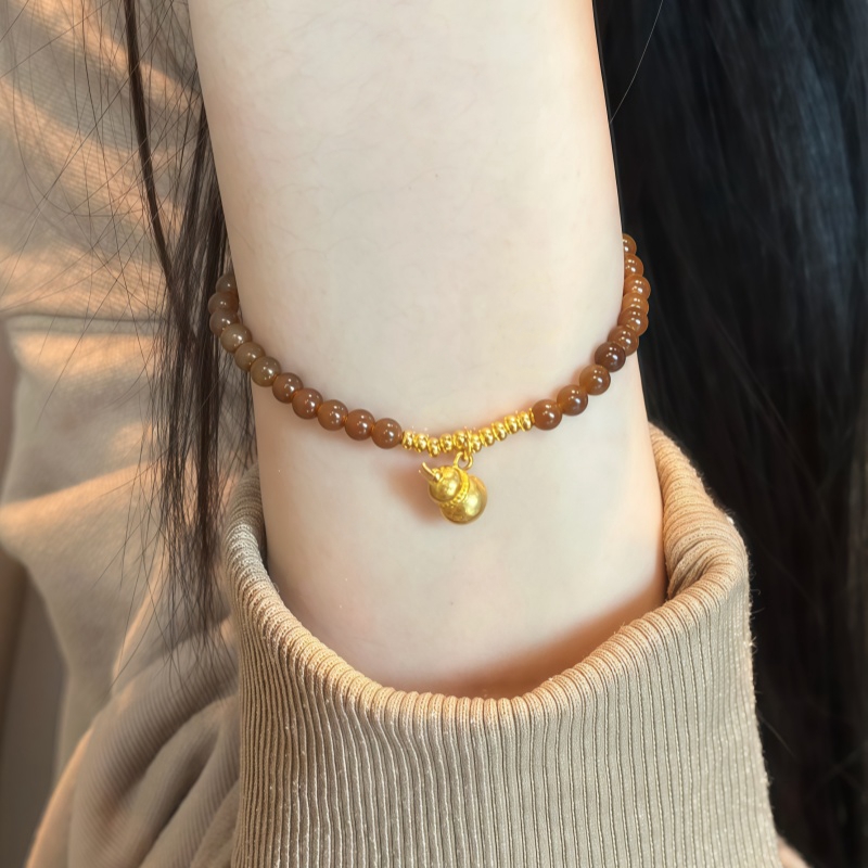 黄金葫芦手链女999足金转运珠且末糖和田玉手串送女友520生日礼物