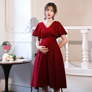 朱雀记孕妇敬酒服新娘小个子订婚连衣裙高腰遮肚大码胖mm回门便装