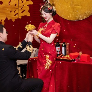 朱雀记订婚旗袍敬酒服女国风新中式回门出阁宴会礼服裙结婚连衣裙