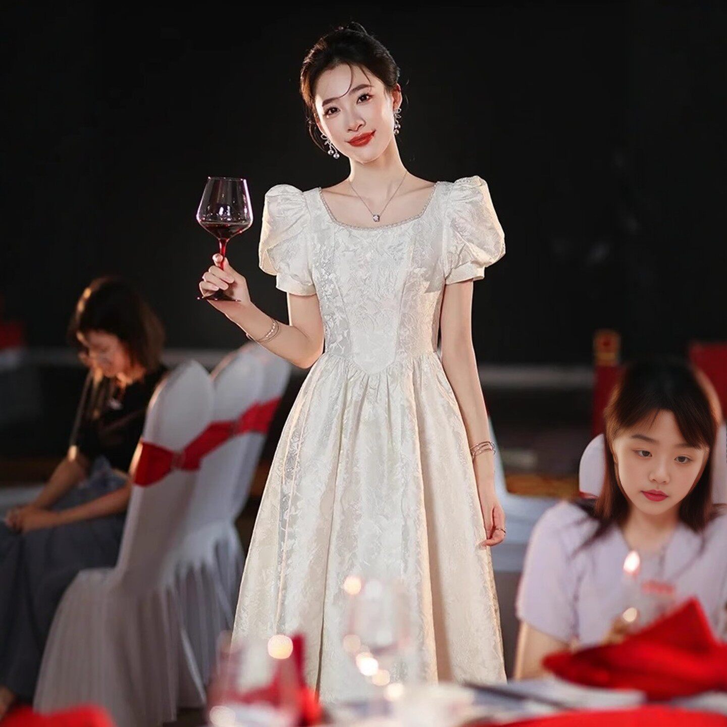 朱雀记法式订婚晚礼服女高端轻奢小白色公主裙新娘结婚领证小白裙