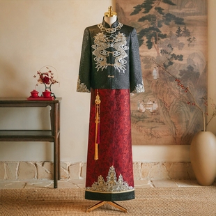 朱雀记新中式新郎装结婚礼服男士秀禾服大码唐装双龙褂男装秀和服