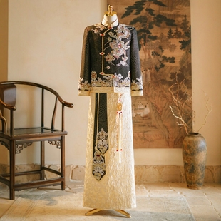 朱雀记男秀禾服新郎新款夏季中式结婚婚服唐装高端龙凤褂接亲男装