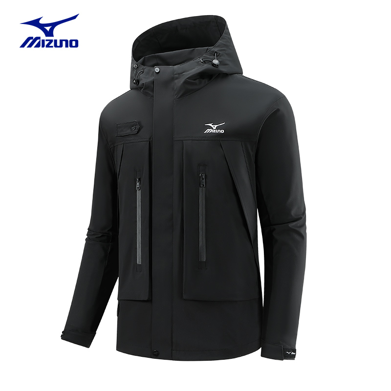 Mizuno/美津浓男士外套春秋季防水连帽冲锋登山衣服户外休闲夹克