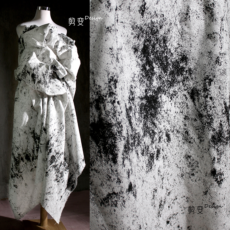 印染山水画墨布料服装设计师面料