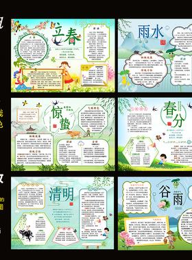 B604春季节气6款小报电子版Word模板电脑手抄报自然春天气候简报