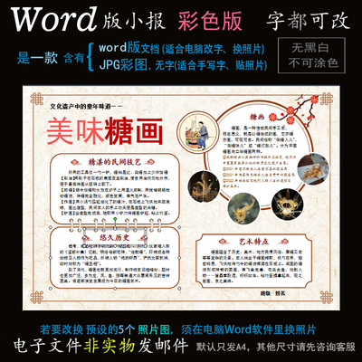 ys92糖画电子小报word模板电脑手抄报非遗文化传统艺术画糖人简报