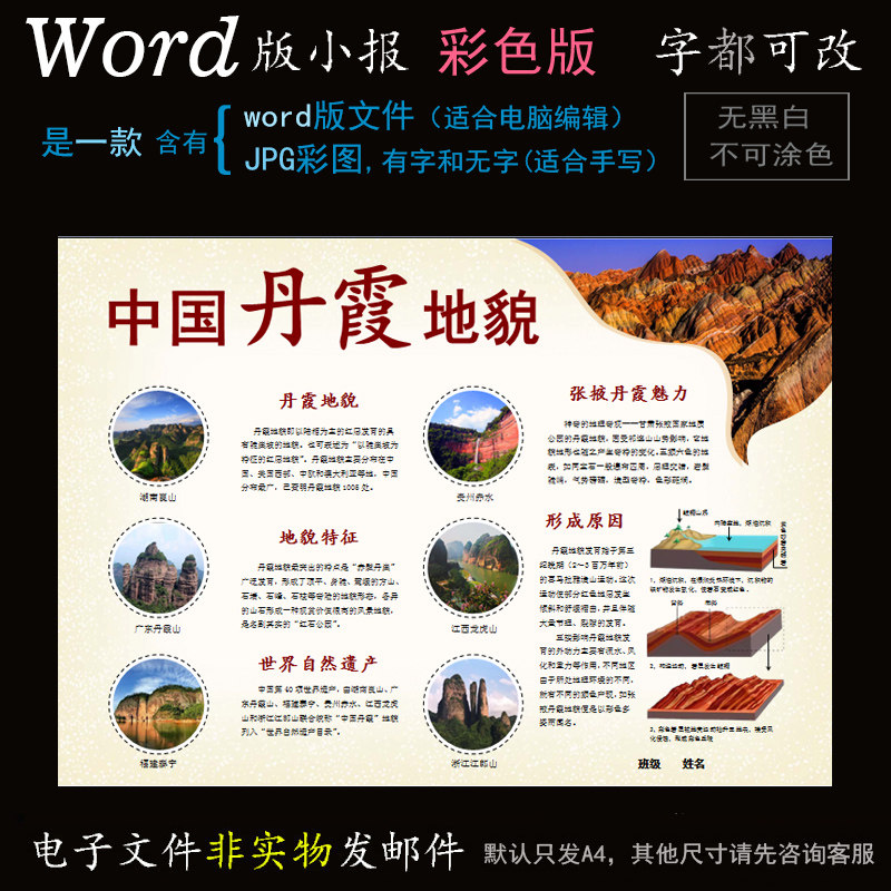 ys32丹霞地貌小报电子版word模板电脑手抄报自然遗产地理简报