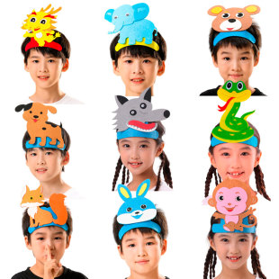 动物头饰大象小熊小狗大灰狼猩猩小猴子狐狸蛇牛帽子儿童表演道具