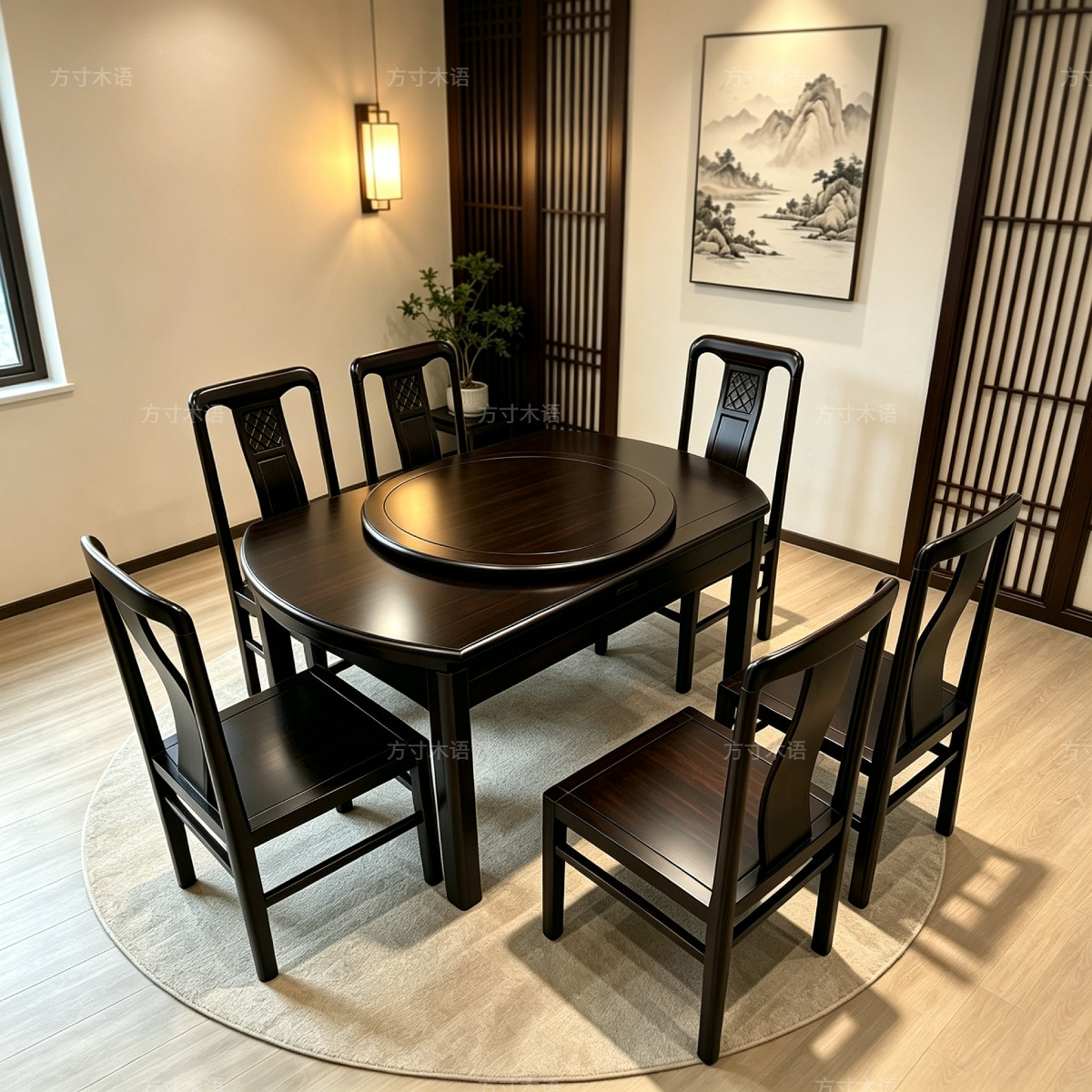 黑檀实木餐桌椅组合中式小户型家实木餐桌