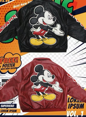 cattle赵大牛 2025新款美式童趣刺绣卡通米奇皮衣夹克外套