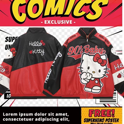 cattle赵大牛 2025新款美式童趣刺绣卡通拼色皮衣外套