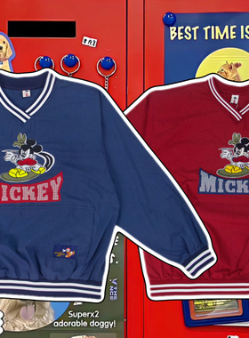 cattle赵大牛新款美式童趣刺绣卡通米奇拼接棒球服男女同款外套