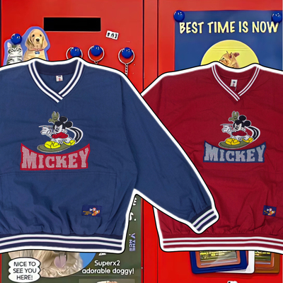 cattle赵大牛新款美式童趣刺绣卡通米奇拼接棒球服男女同款外套