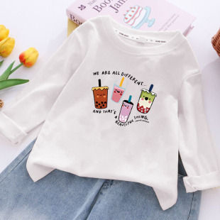 2025新款韩范痞帅风外穿打底衫男童长袖T恤纯棉秋季白色印花上衣