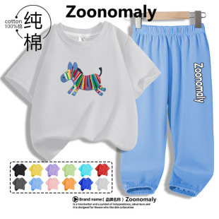 男孩短袖t恤纯棉套装男童酷帅半袖上衣防蚊裤两件夏装痞帅风童装7