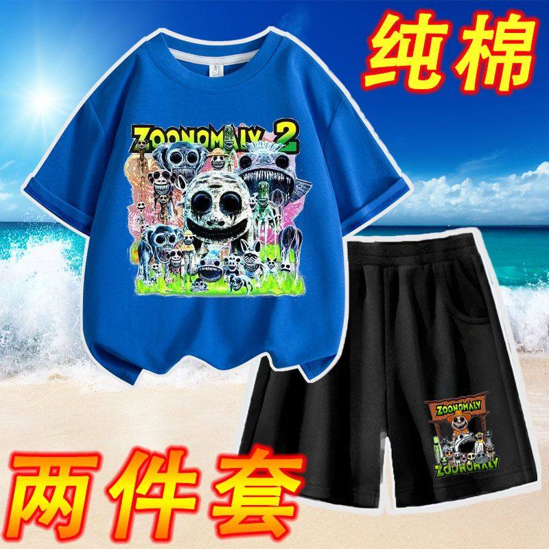 纯棉儿童套装夏季新款男童短袖t恤休闲运动两件套泰坦电视人衣服
