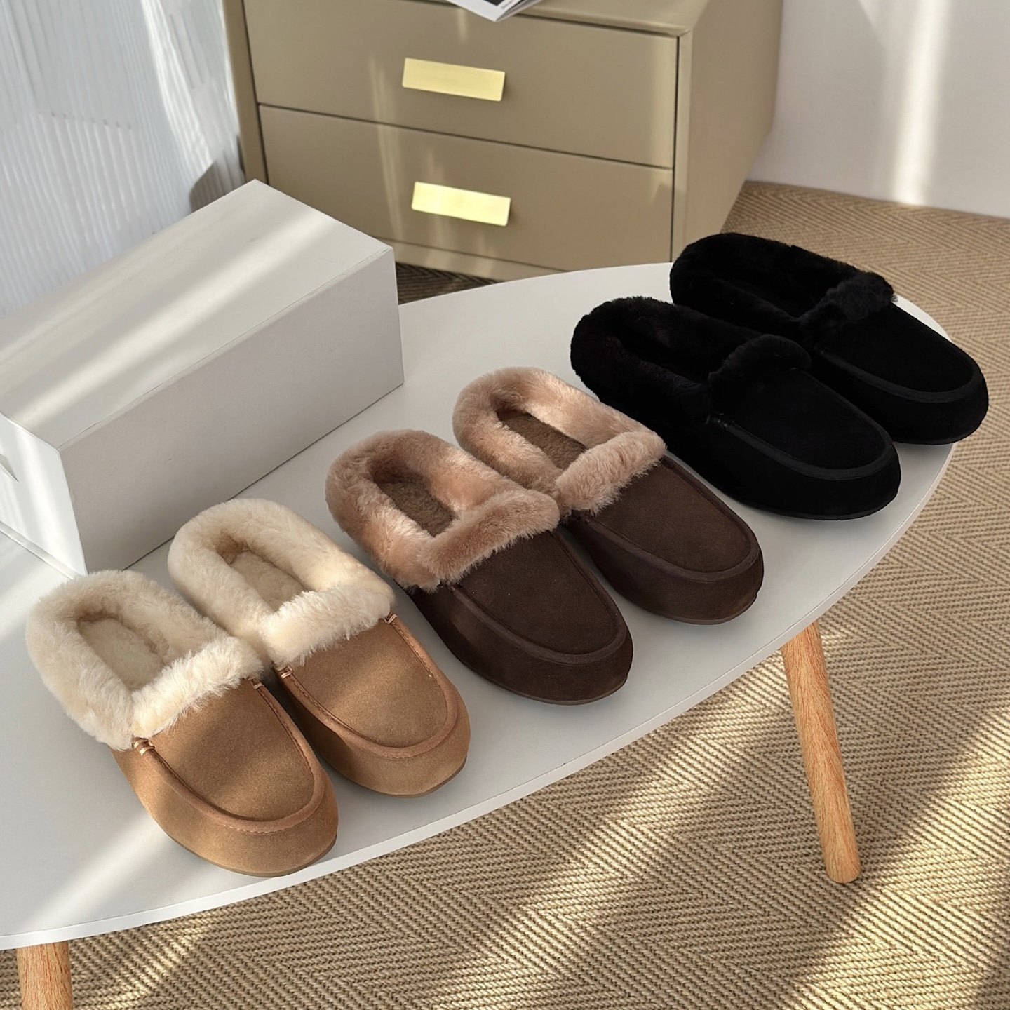 复古毛毛乐福鞋女平底加绒保暖雪地靴单鞋外穿防滑一脚蹬穆勒拖鞋,女鞋,时尚雪地靴,淘宝优惠券,粉丝福利购,淘宝优惠卷