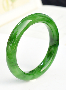 天然和田玉碧玉猕猴桃俄料手镯女款大圈口圆条玉石镯子60.5mm气质