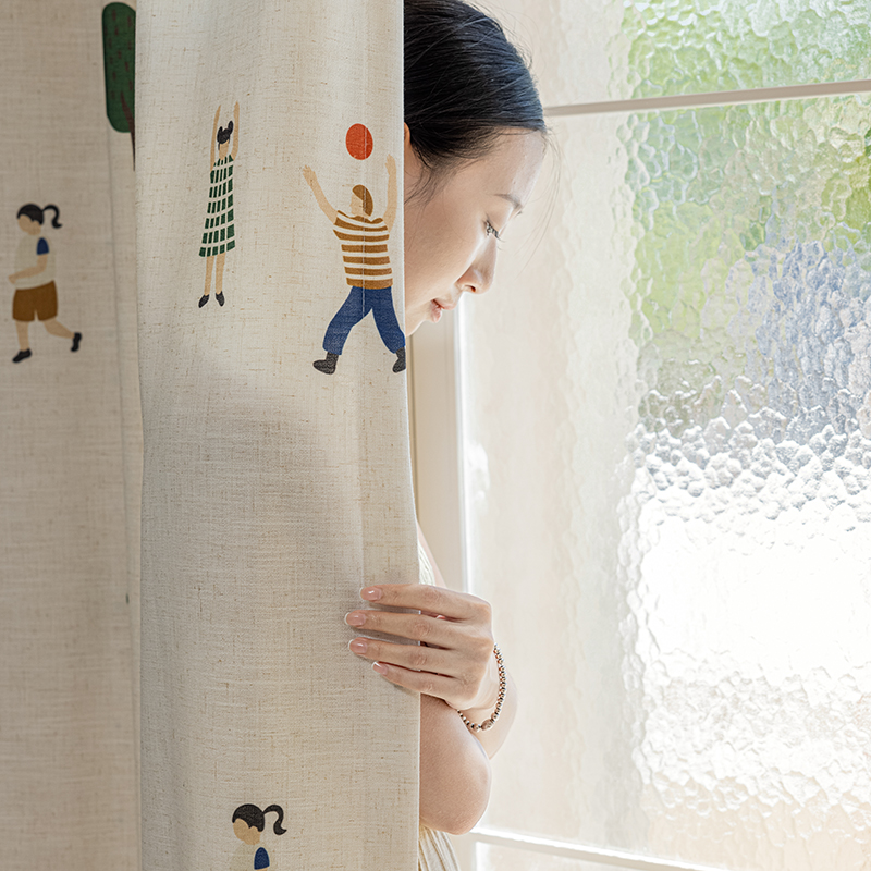 北欧丹麦中古公园亚麻半遮光窗帘
