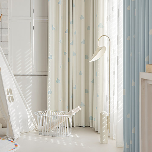 韩式乐丽棉蓝色云朵高遮光窗帘