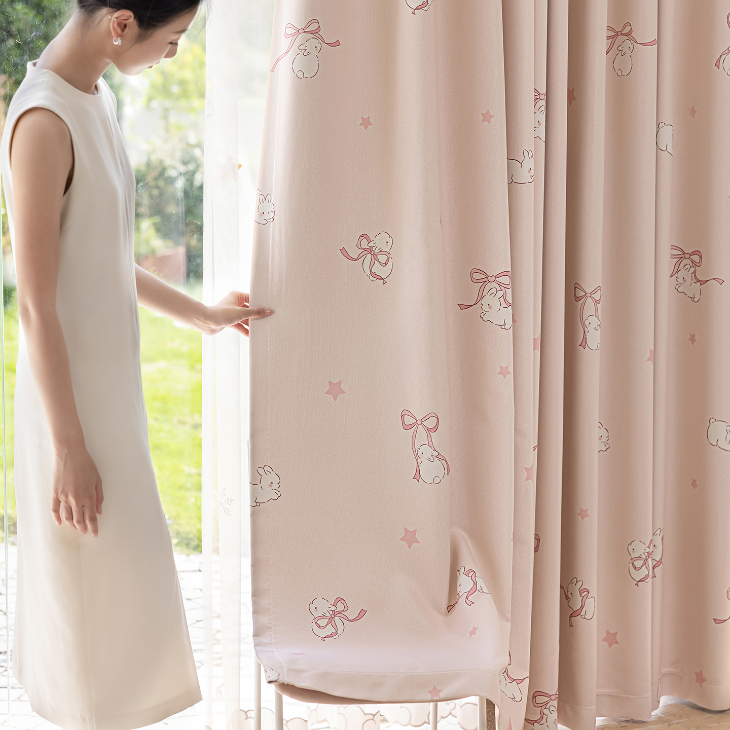韩式乐丽棉软萌兔粉高遮光窗帘