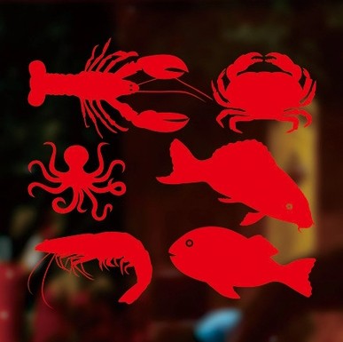 餐厅海鲜店橱窗玻璃墙贴画