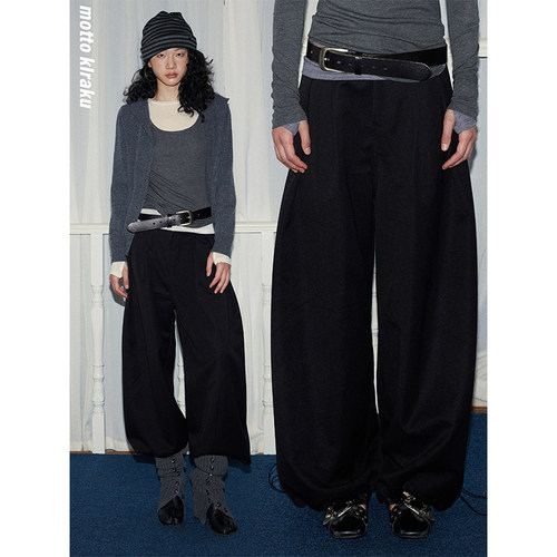 MottoKiraku黑色廓形阔腿西裤