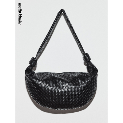 MottoKiraku黑色编织皮斜挎包