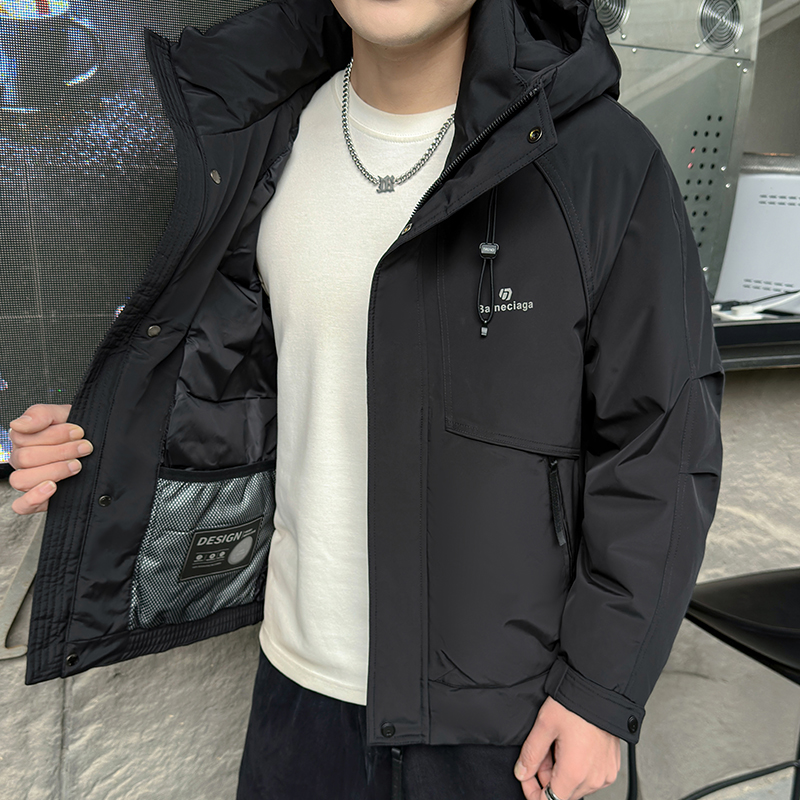 男装羽绒服 冬装外套休闲时尚潮流保暖短款连帽国标鸭绒羽绒外套