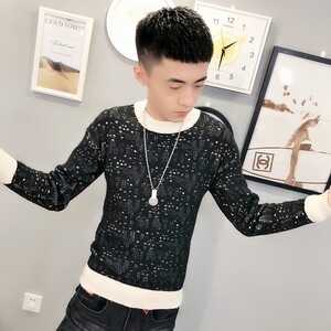4冬季社会小伙针织衫复古加厚毛衣男圆领打底衫C301B-MY17图片