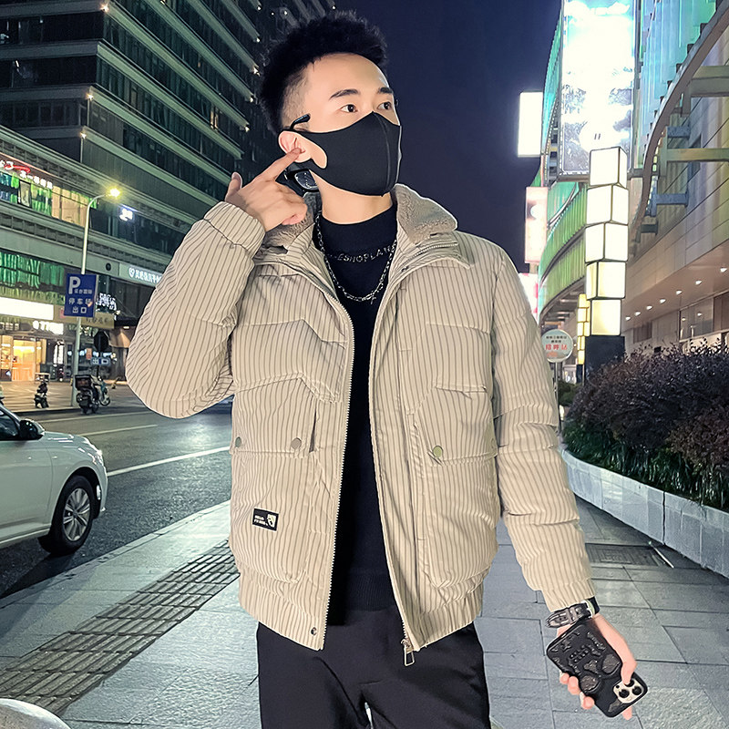 C301B-MF22-P138控178可斜卸毛领冬季PU皮棉服保暖棉衣潮男外套3,男装棉衣,电商C301B