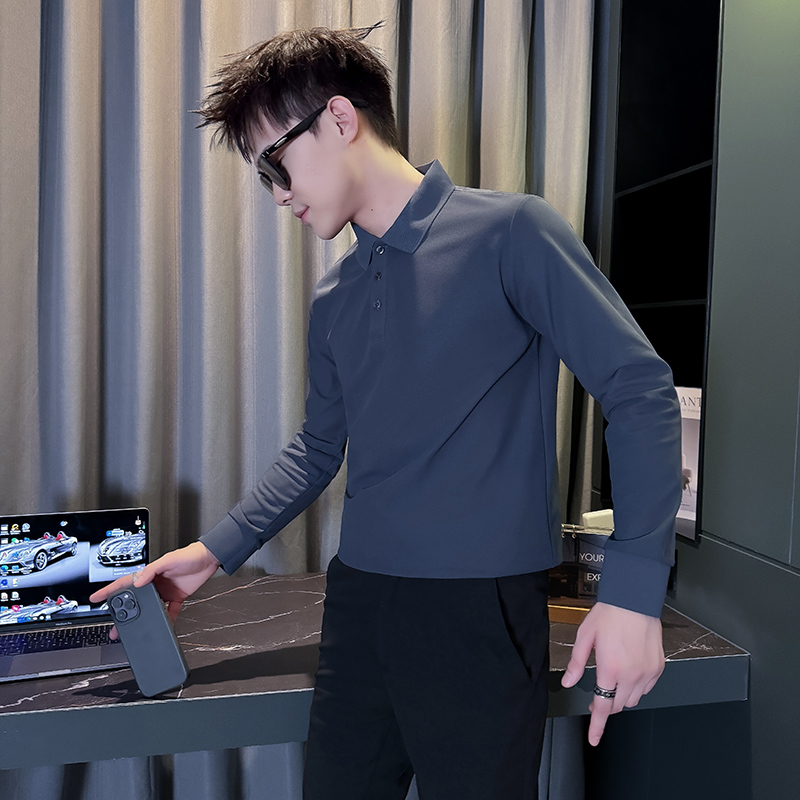 101B-CT01-P30春秋休闲纯色polo社会修身翻领T恤男2025长袖上衣1，男装Polo衫，电商C301B