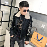 1冬季加绒毛领修身印花皮衣男社会小伙夹克外套301B-PY14-P130，男装皮衣，电商C301B