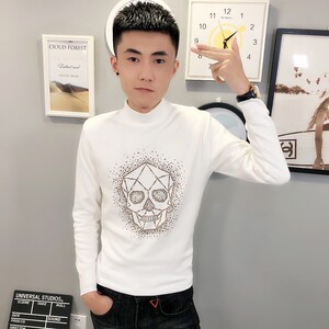 5骷髅烫钻针织衫毛衣冬季社会小伙男半高领打底衫C301B-MY18