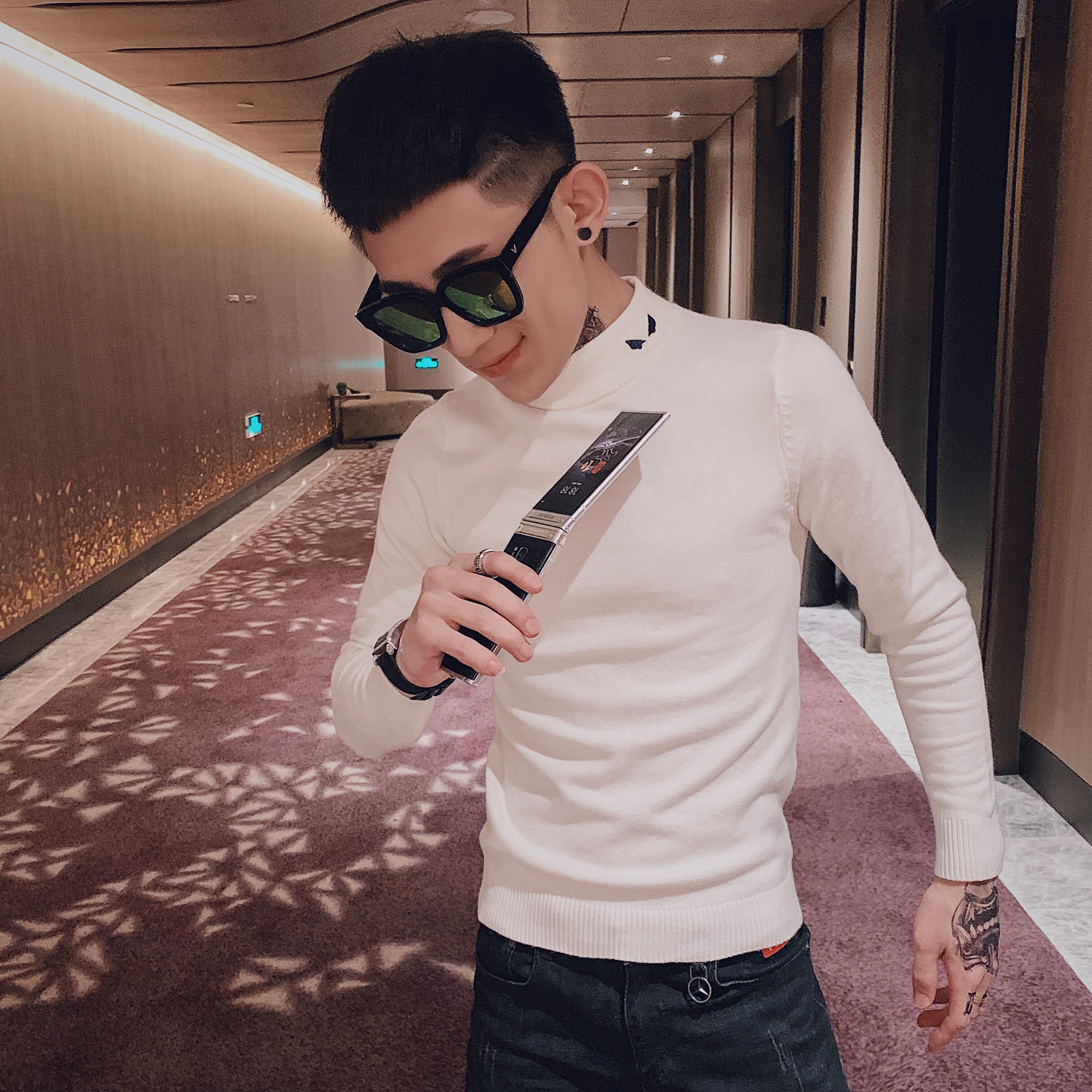 2社会小伙冬季针织衫毛衣男士刺绣半高领打底衫,男装针织衫/毛衣,电商C301B
