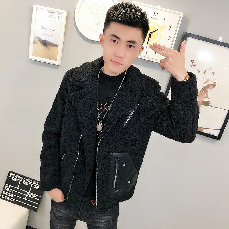 3羊羔毛棉服社会小伙加厚男棉衣斜拉车外套C301B-YG01图片