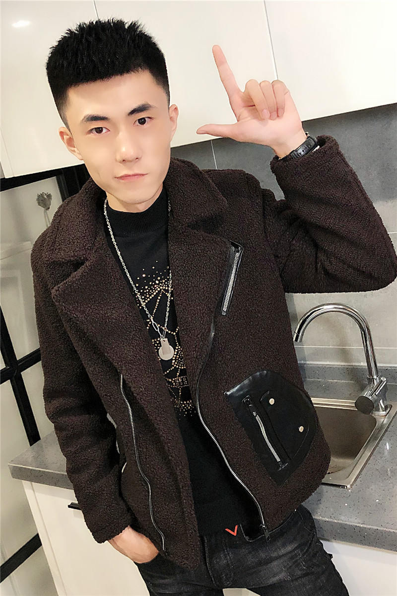3羊羔毛棉服社会小伙加厚男棉衣斜拉车外套C301B-YG01,男装棉衣,电商C301B