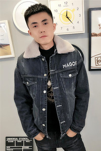 3可卸毛领刺绣牛仔衣加绒棉服社会小伙男棉衣外套C301B-NZ08图片
