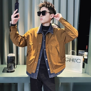 C301B-JK105-P118控158秋季牛仔拼接假两件夹克社会宽松男士外套，男装夹克，电商C301B