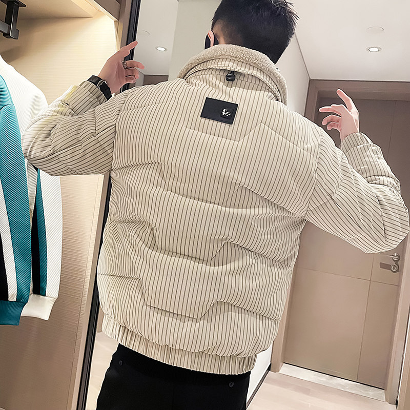 C301B-MF22-P138控178可斜卸毛领冬季PU皮棉服保暖棉衣潮男外套,男装棉衣,电商C301B
