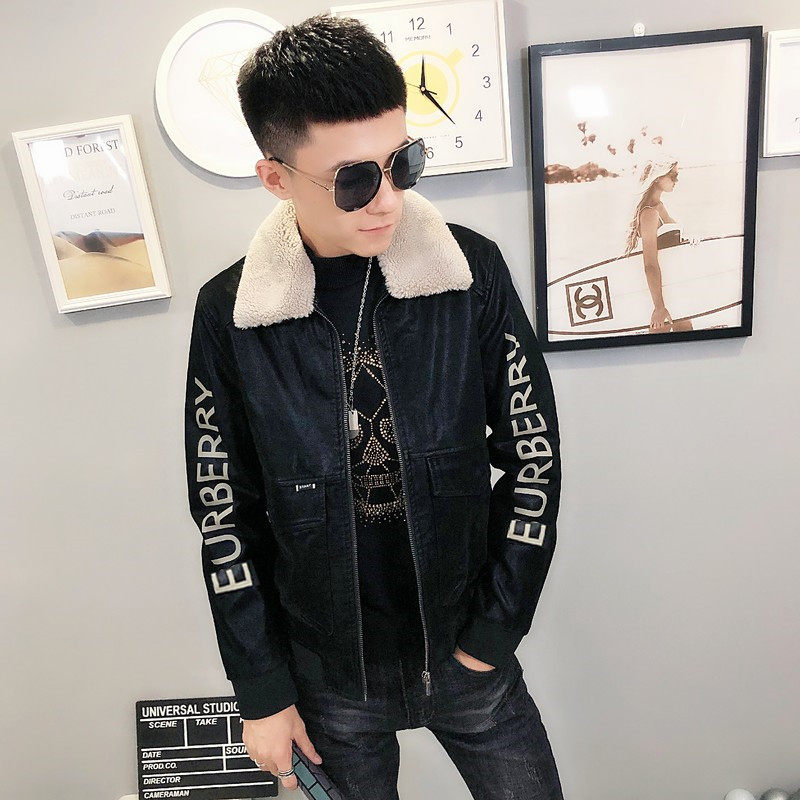 1冬季加绒毛领修身印花皮衣男社会小伙夹克外套301B-PY14-P130,男装皮衣,电商C301B