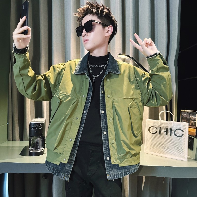 C301B-JK105-P118控158秋季牛仔拼接假两件夹克社会宽松男士外套2，男装夹克，电商C301B