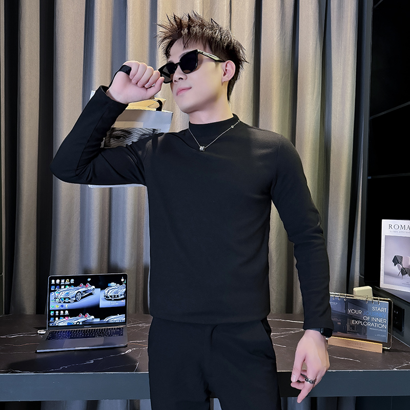 101B-CT02-P25双面德绒打底衫半高领长袖T恤社会修身男保暖上衣2，男装T恤，电商C301B