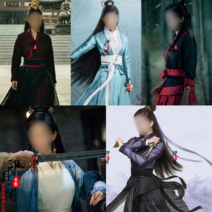 影视古装唐朝魏晋风黑色蓝色女侠女剑客飘逸汉服武侠女古装演出服