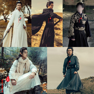 影视朝歌同款男士汉服武侠黑色白色侠客服棉麻破旧感剑客仙侠古装