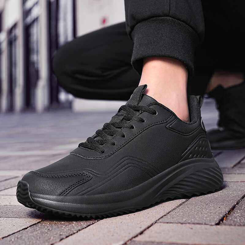 皮面黑色超轻男鞋45防水46休闲工作鞋47秋季新款减震跑步运动鞋48,流行男鞋,时尚休闲鞋,淘宝优惠券,粉丝福利购,淘宝优惠卷
