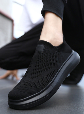 秋冬网面男鞋厚底大码袜子鞋黑色百搭休闲鞋防臭网布运动鞋男旅游