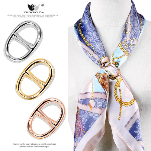 H字母猪鼻子真丝丝巾扣打结扣女